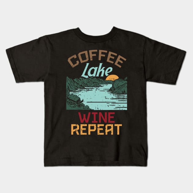 Funny Lake Shirts Coffee Wine Lover Gift Kids T-Shirt by biNutz